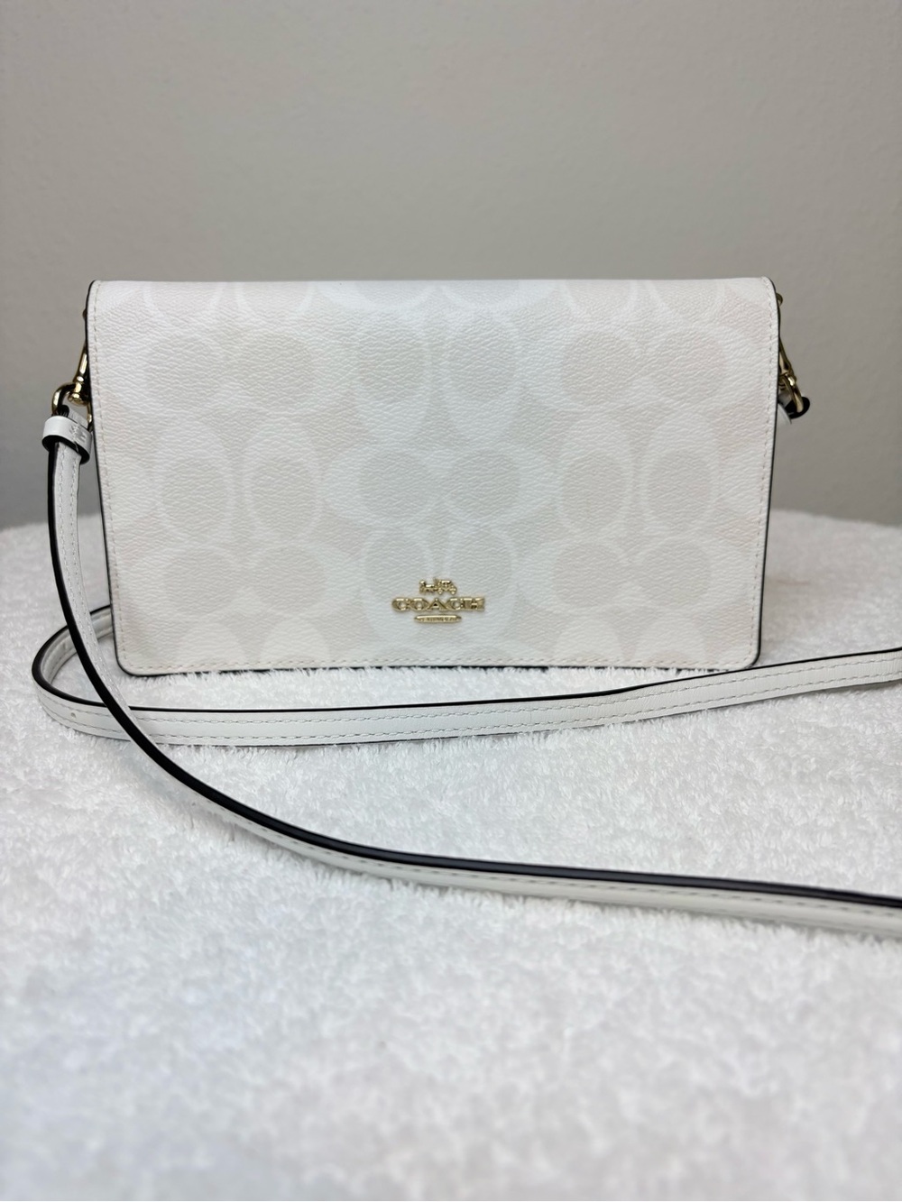 COACH Signature Foldover Crossbody Clutch in color Glacier White